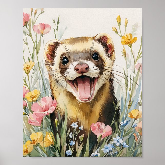 Poster Ferret souriant - Aquarelle douce P (Devant)