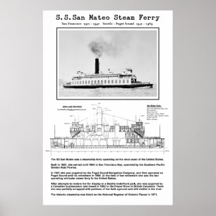 Poster Ferry à vapeur SAN MATEO - 1922 - 1969