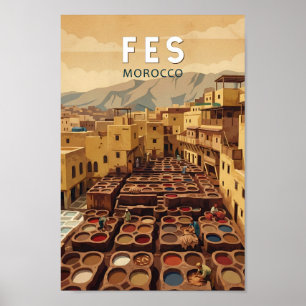 Poster Fès Maroc Illustration Voyage Art Vintage