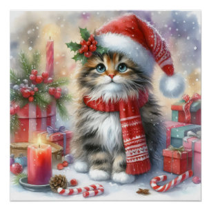 Poster Festif et adorable, Cosy Christmas Kitten