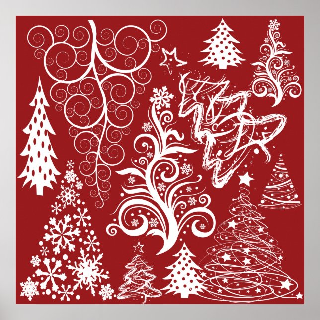 Poster Festif Fête Rouge sapin Noël Motif (Devant)