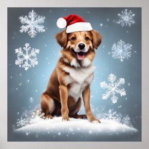 Poster Festif Noël Mignonne Happy Dog Xmas
