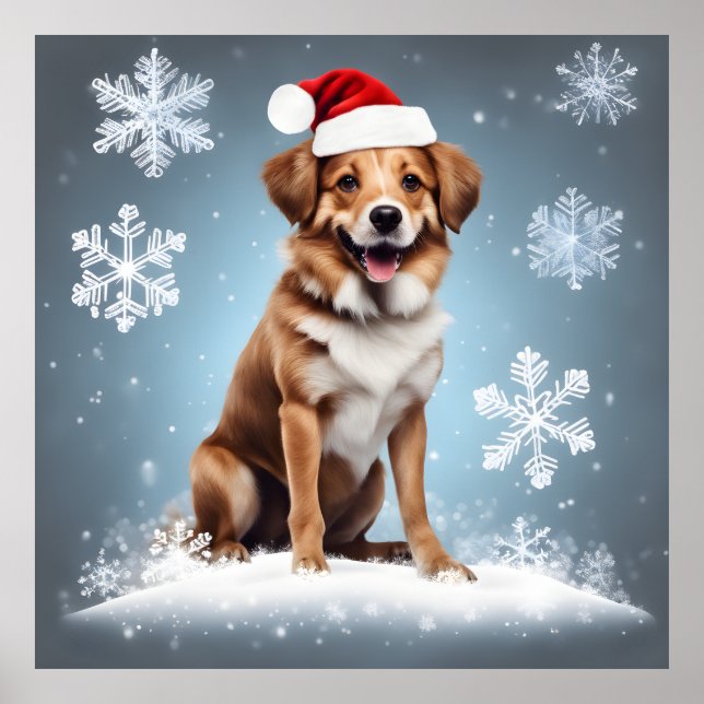 Poster Festif Noël Mignonne Happy Dog Xmas (Devant)