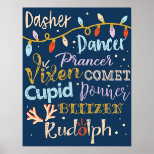 Poster Festif renne et lumières Noël typographique