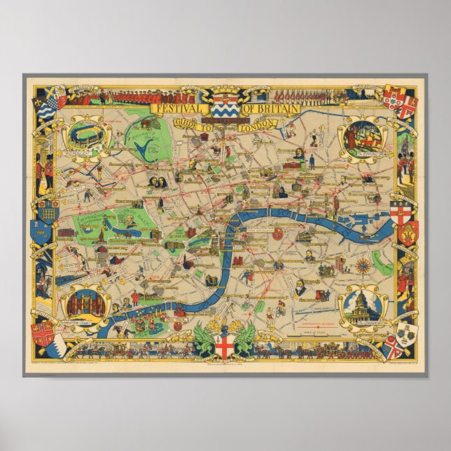 Poster Festival de Britain : Guide to London Map (Devant)