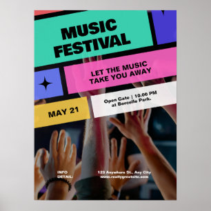 Poster Festival de musique moderne coloré, fête musicale 