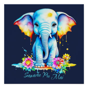Poster Festival Elephant Songkran Aquarelle