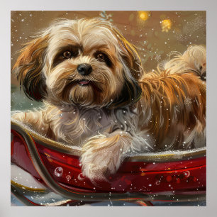 Poster Festive de Noël de chien Lhasa Apso