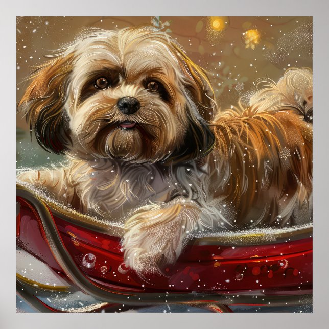 Poster Festive de Noël de chien Lhasa Apso (Devant)
