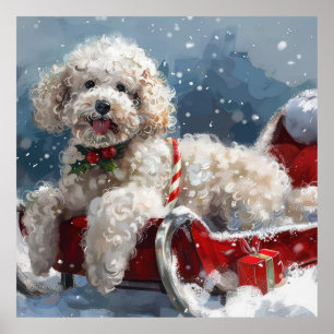 Poster Festive de Noël du chien de caniche