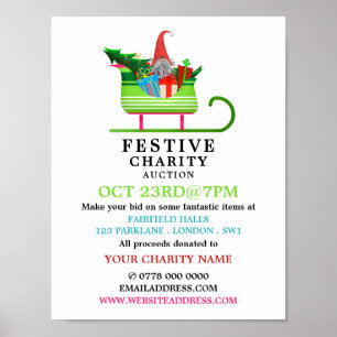 Poster Festive Elf Sleigh, Festive Charity Auction Event