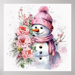 Poster Festive femme de neige rose de Noël