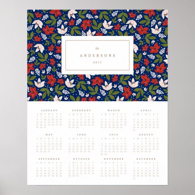 Poster Festive Florals in Navy 16x20 Calendrier annuel 20 (Devant)