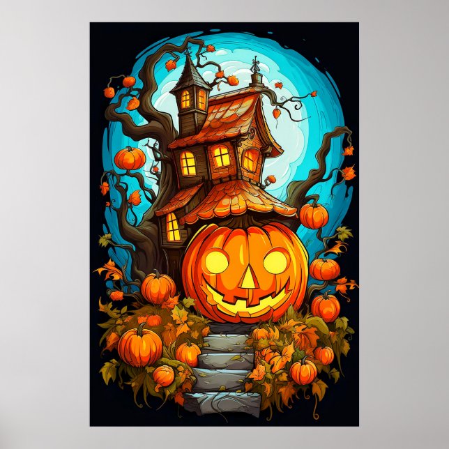 Poster Festive Haunted Treehouse | Bonne Halloween (Devant)