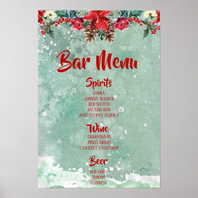 Poster Festive Holidays Bar Menu Hiver à thème (Devant)