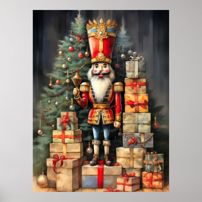 Poster Festive Noël Nutcracker peinture vacances (Devant)