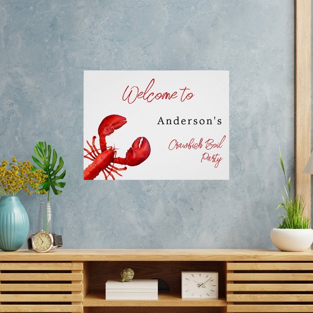 Poster Fête à ébullition de langouste rouge blanc bienven (Créateur téléchargé)