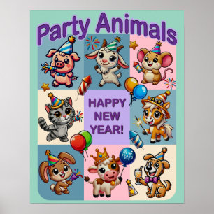 Poster Fête Animale "Bonne Année"