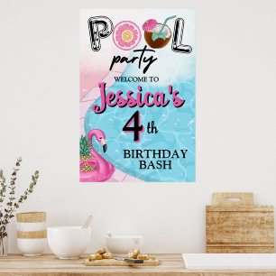 Poster Fête au bord de la piscine lumineuse et colorée