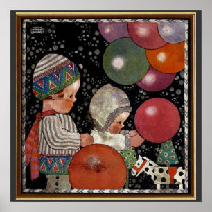 Poster Fête d'anniversaire, ballons et jouets pour enfant