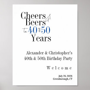 Poster Fête d'anniversaire conjointe Cheers bière bleu Bi