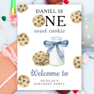 Poster Fête d'anniversaire de 1 an avec cookie et lait