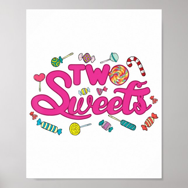 Poster fête d'anniversaire de 2 ans deux bonbons sucrés 2 (Devant)