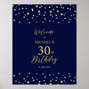 Poster Fête d'anniversaire de 30 ans Bienvenue Or et Nuit