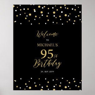 Poster Fête d'anniversaire de 95 ans avec confettis dorés