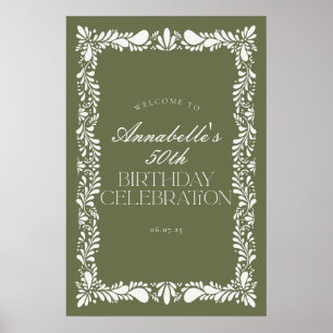 Poster Fête d'anniversaire de bienvenue avec des carreaux