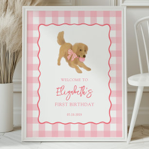 Poster Fête d'anniversaire de bienvenue pour chiot Golden