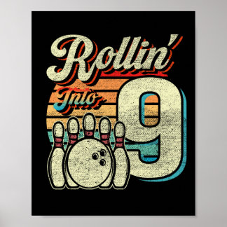 Poster Fête d'anniversaire de bowling en roulant dans 9 9