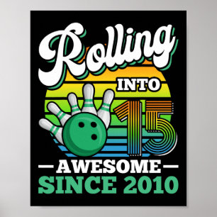 Poster Fête d'anniversaire de bowling qui entre dans sa 1