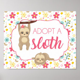 Poster Fête d'anniversaire de fille paresseux Adoption d'