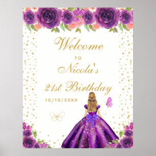 Poster Fête d'anniversaire de la fille aux cheveux blonds