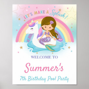 Poster Fête d'anniversaire de la sirène et de la licorne