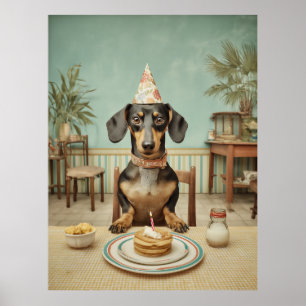 Poster Fête d'anniversaire de teckel avec crêpes
