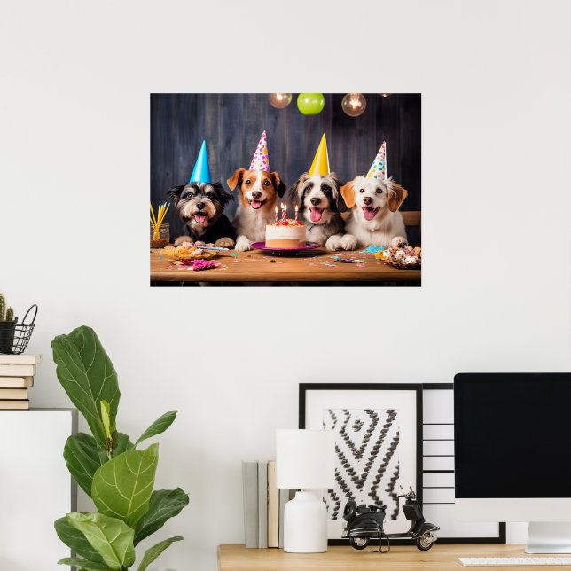 Poster Fête d'anniversaire des chiens (Bureau à domicile)