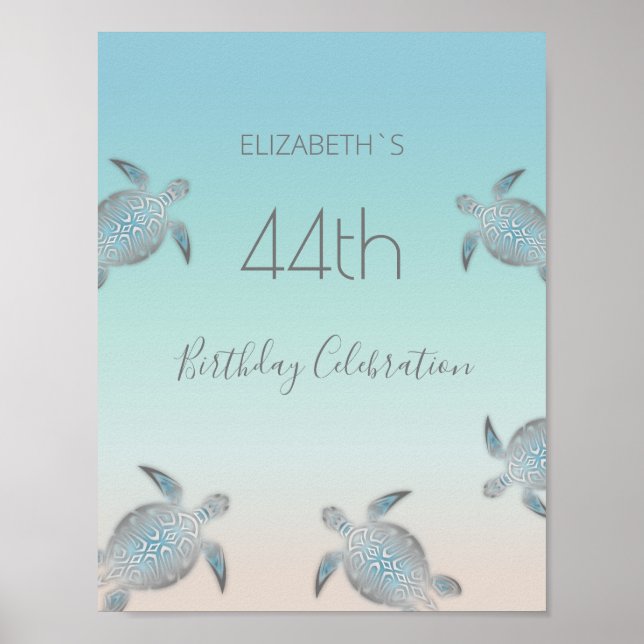 Poster Fête d'anniversaire des tortues de mer d'argent (Devant)