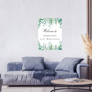 Poster Fête d'anniversaire eucalyptus verdure forêt bienv