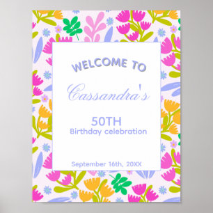 Poster Fête d'anniversaire florale élégante rose mignonne