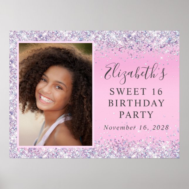 Poster Fête d'anniversaire Glitter Rose Sweet 16 (Devant)