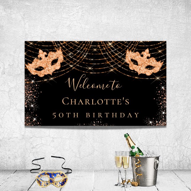 Poster Fête d'anniversaire Masquerade en or noir parties  (Créateur téléchargé)
