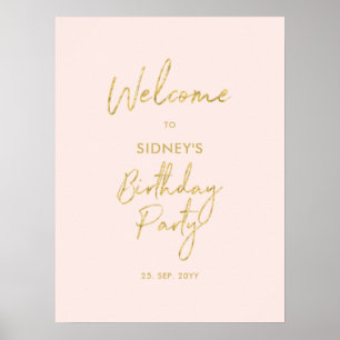 Poster Fête d'anniversaire moderne Bienvenue Or et rose