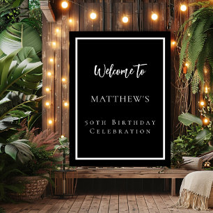 Poster fête d'anniversaire noir blanc bienvenue