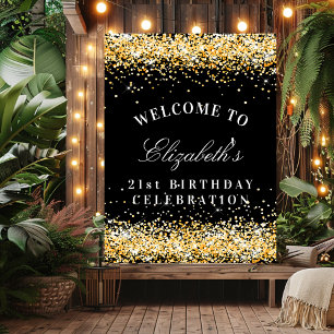 Poster Fête d'anniversaire noir paillettes scintillantes