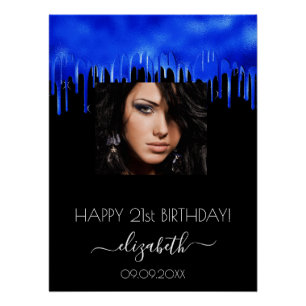 Poster fête d'anniversaire noir royal bleu gouttes photo