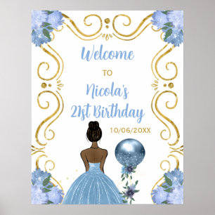 Poster Fête d'anniversaire Peau noire Princesse Bleue Bie