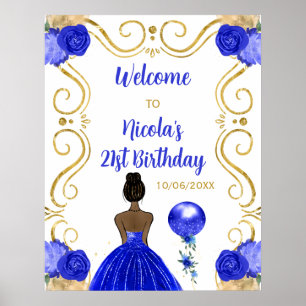 Poster Fête d'anniversaire Peau noire Princesse Bleue Bie
