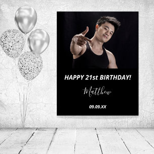 Poster Fête d'anniversaire personnalisée photo noir blanc